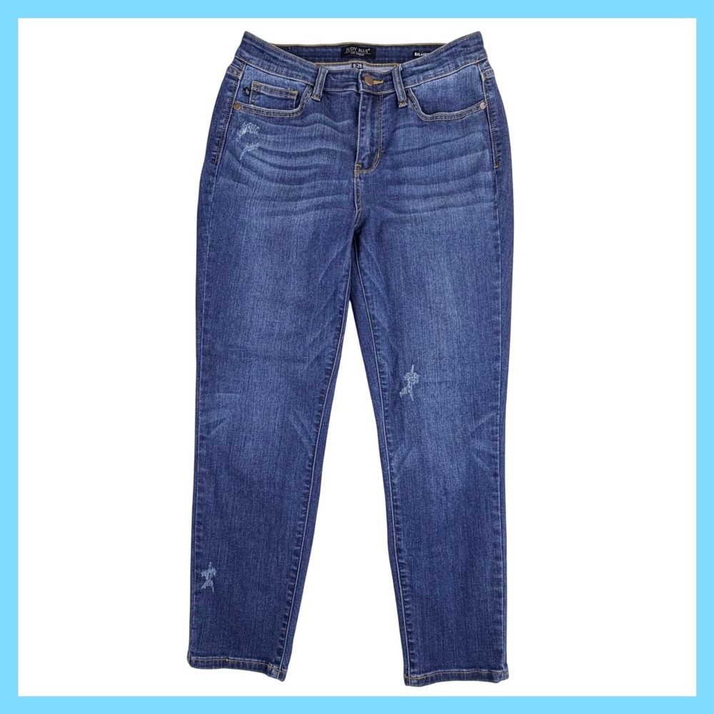 Judy Blue Relaxed Fit Jeans Women 9 / 29 Blue Cotton Distressed High Rise 26.5"